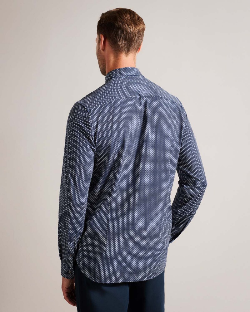 Ted Baker VELINO LS Bi Stretch Geo Shirt Bleumarin | 620TLKUAI