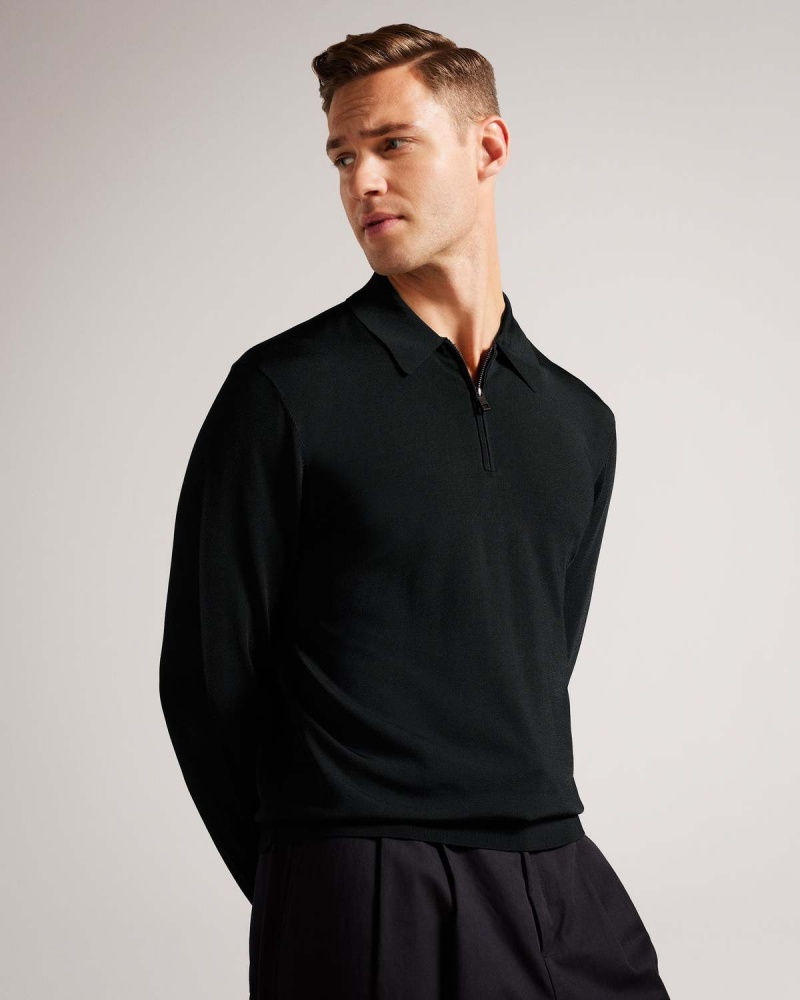 Ted Baker VIBA LS Regular Half Zip Rayon Polo Negrii | 921DSMJLP