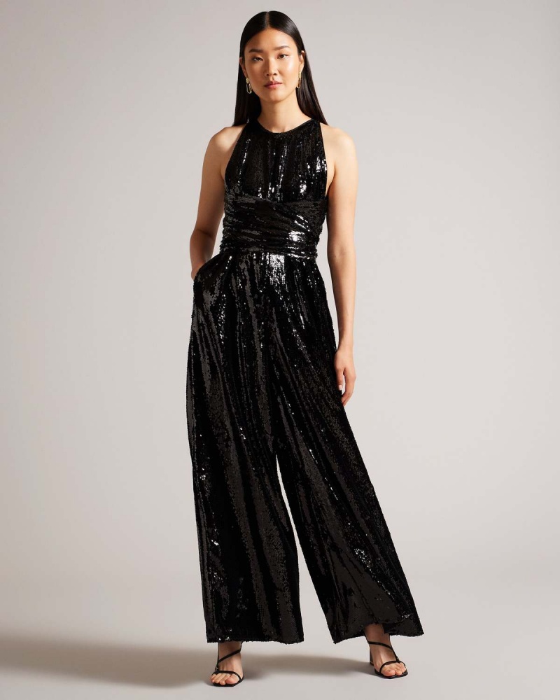 Ted Baker VIVALEE Largi Leg Sequin Jumpsuit Negrii | 169ERMULX