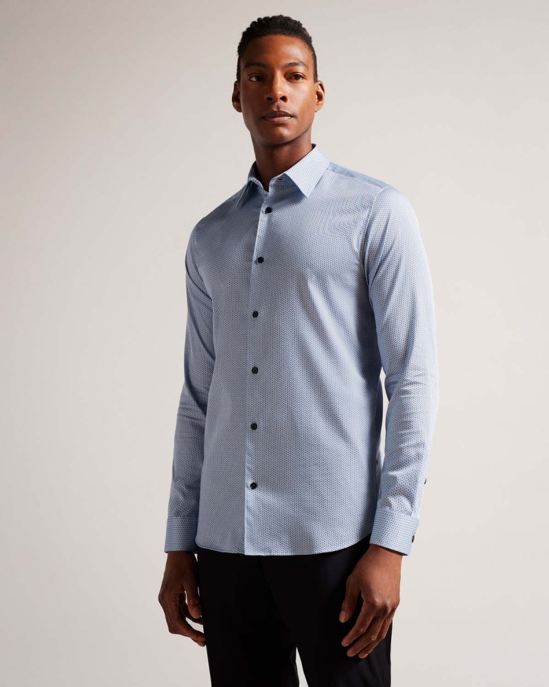 Ted Baker WANSON LS Herringbone Geo Shirt Lt-Blue | 387FIGVWM