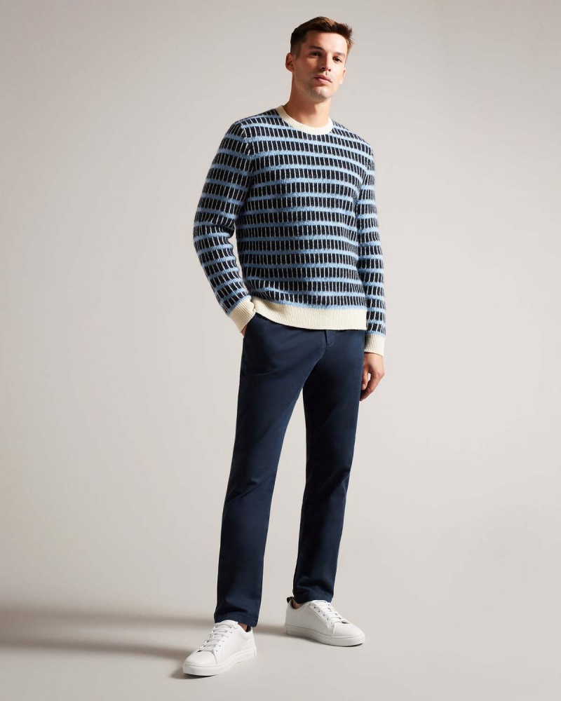 Ted Baker WAYLEN LS Textured Stripe Crew Neck Bleumarin | 317UFLOJN