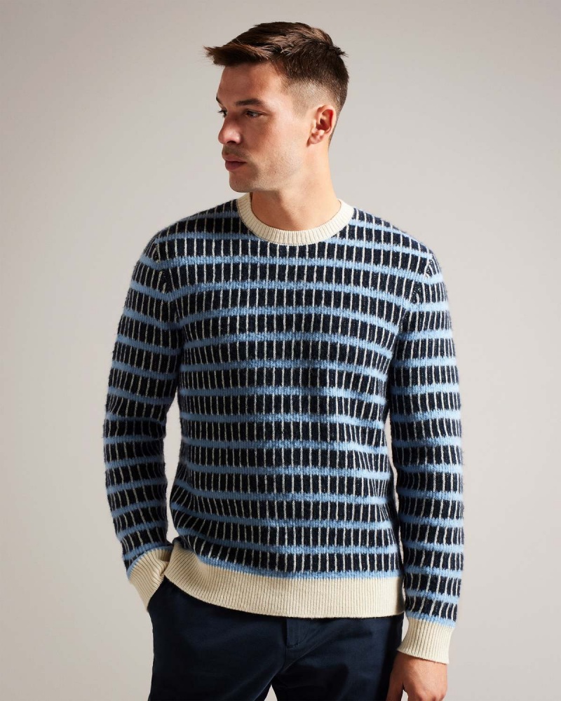 Ted Baker WAYLEN LS Textured Stripe Crew Neck Bleumarin | 317UFLOJN