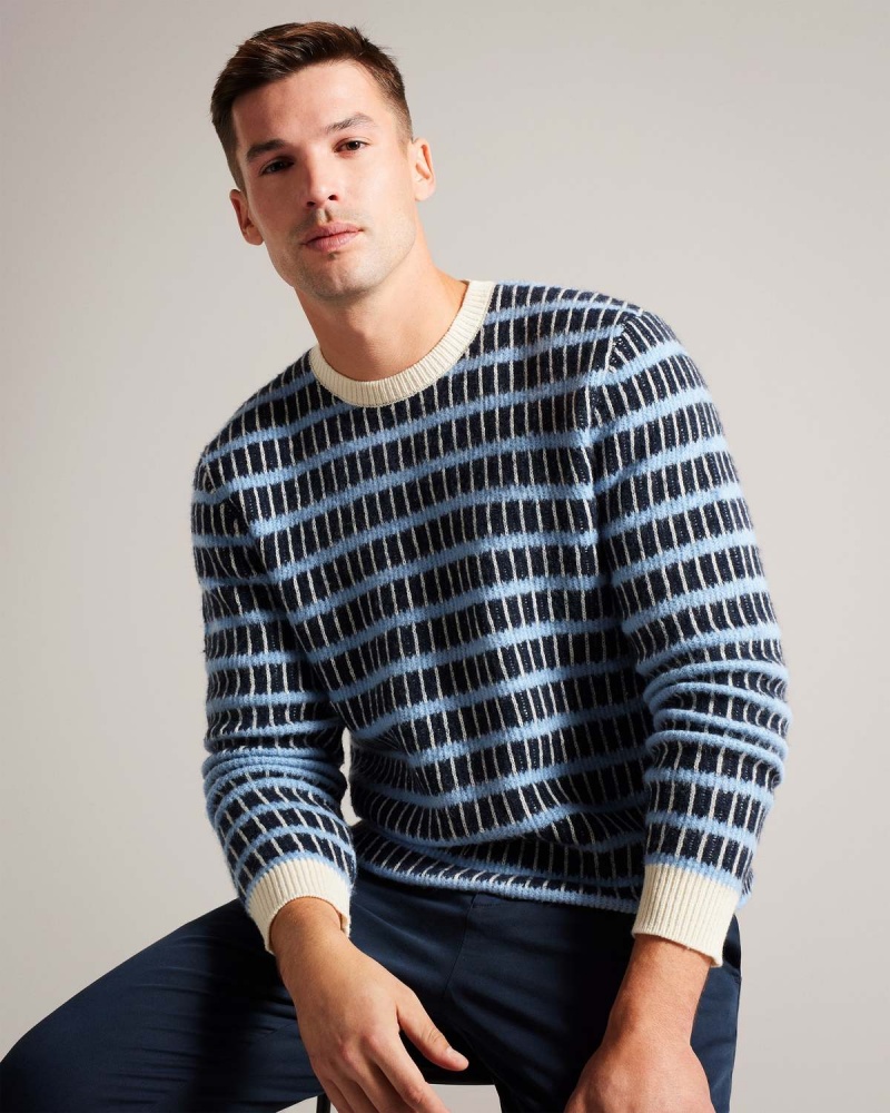 Ted Baker WAYLEN LS Textured Stripe Crew Neck Bleumarin | 317UFLOJN