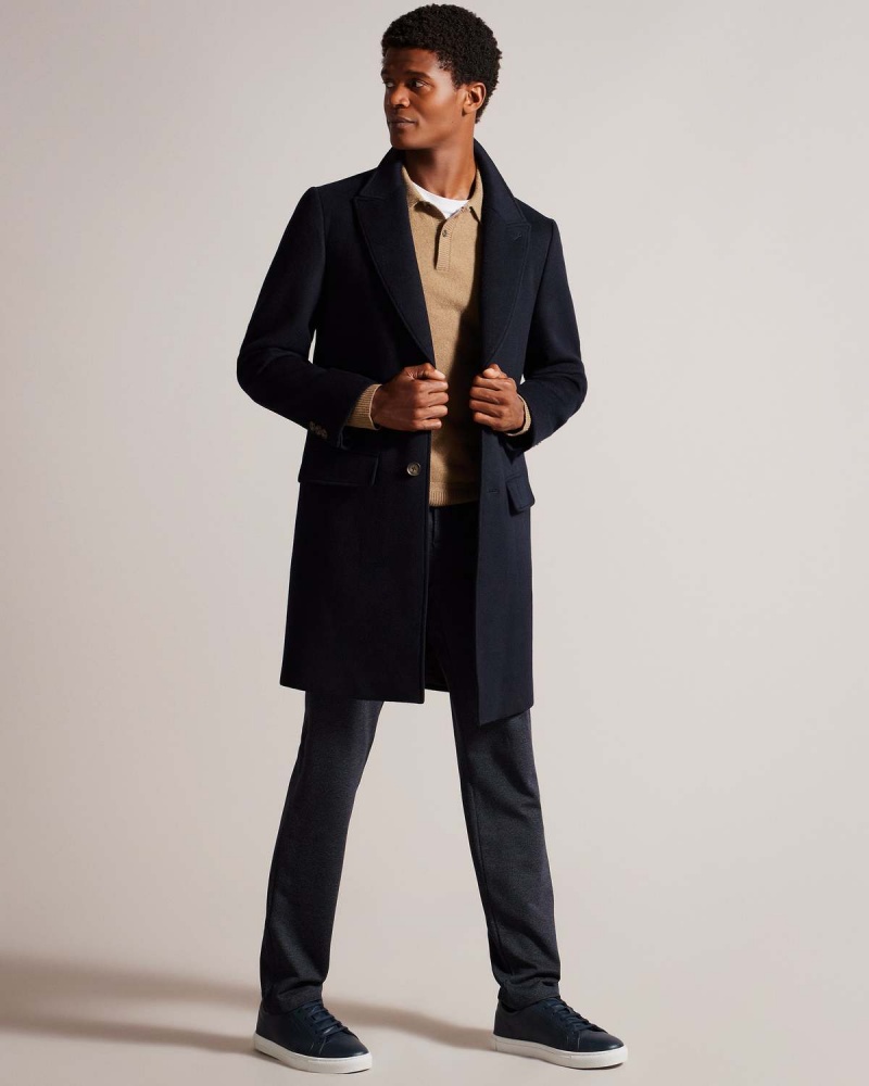 Ted Baker WILDING Lână Blend Overcoat Bleumarin | 526AFPCYK