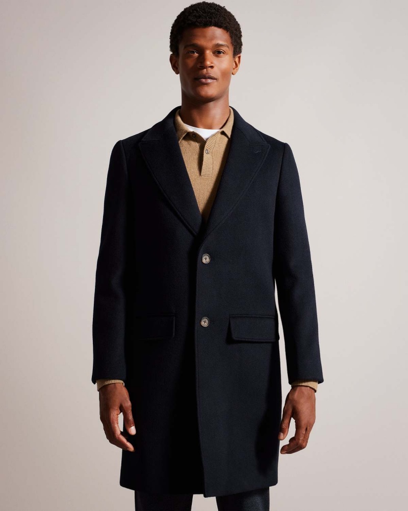 Ted Baker WILDING Lână Blend Overcoat Bleumarin | 526AFPCYK