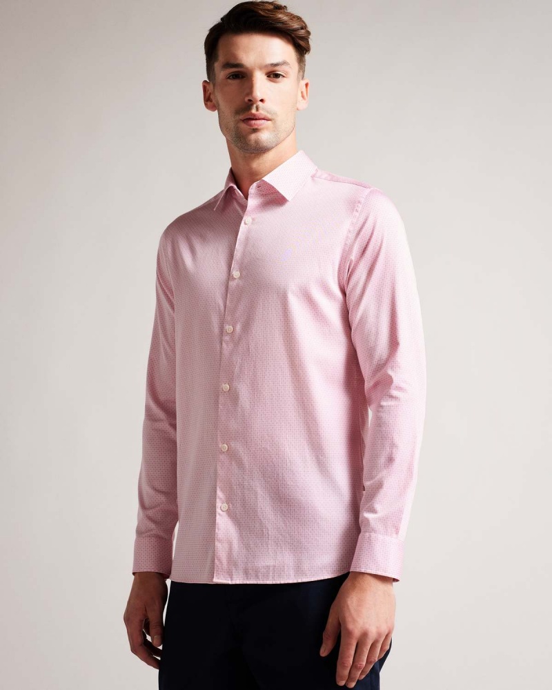 Ted Baker WILLET Long Sleeve Mini Geo Shirt Pl-pink | 486VCTOQS