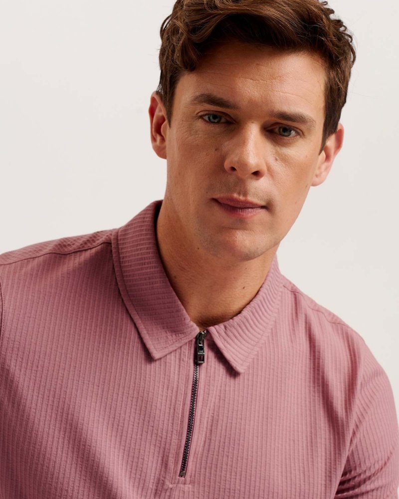 Ted Baker ZARKES SS Regular Zip Polo Mid-pink | 495UKSOZF