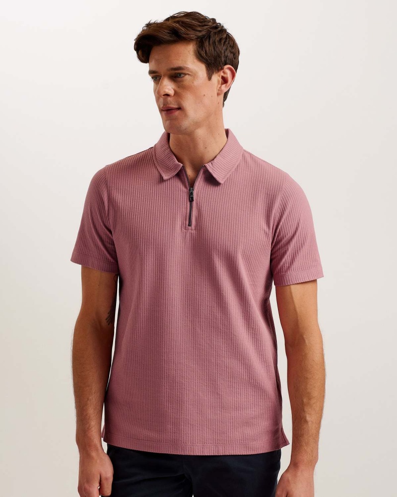 Ted Baker ZARKES SS Regular Zip Polo Mid-pink | 495UKSOZF