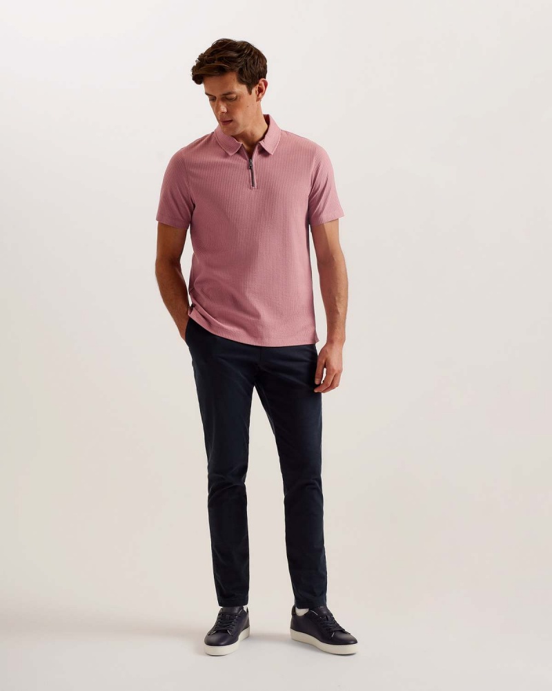 Ted Baker ZARKES SS Regular Zip Polo Mid-pink | 495UKSOZF